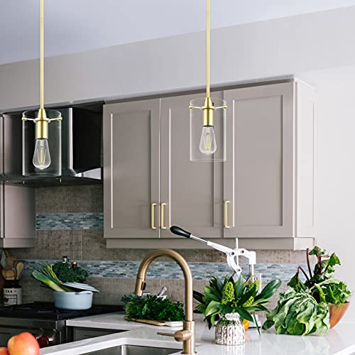 Satin Brass Pendant Lights Kitchen Island - Medium Clear Glass Pendant Light Fixture - Image 3