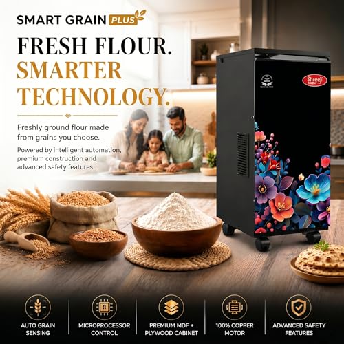 Image of ShreejiFine Smart Grain Plus Atta Chakki 2026 | SS 6-Blade Rotor | Lifetime Chamber Warranty | Micro Processor | Low Noise | Auto Grain Sensing | Multi Grain Chakki Machine for Home