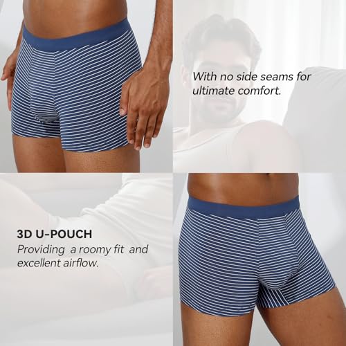 Verdancy Men's 50S Modal Cotton Boxer Briefs Trunks Underwear Shorts with Classic Striped Prints No Side Seams Multipack4