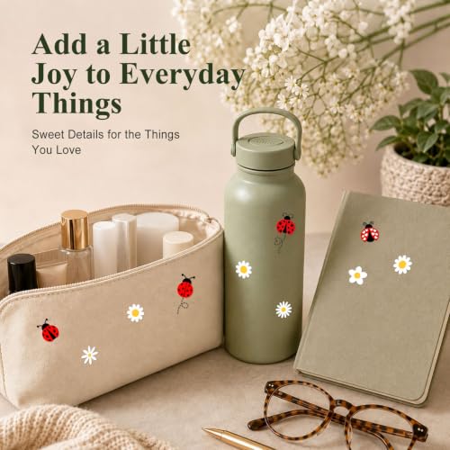 Image of 64PCS Ladybug & Flower Stickers, Cute Daisy Aesthetic Vinyl Sticker Set
