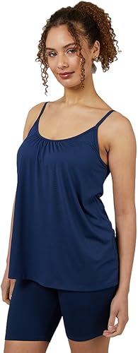 32 DEGREES Camiseta de tirantes para mujer, drapeada, con copa integrada