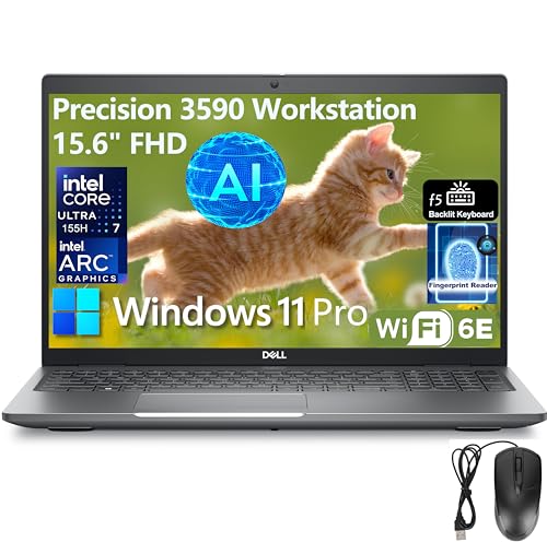 Image of Dell Precision 3590 Workstation Business AI Laptop, 15.6 inch FHD Computer, Intel 16-Core Ultra 7 155H (Beat i7-13705H), Intel Arc, 64GB DDR5 RAM, 2TB PCIe SSD, WiFi 6E, Backlit KB, FR, Windows 11 Pro