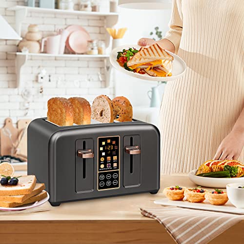 Seedeem Toaster 4 Slice, Stainless Steel Toaster With Lcd Display, Touch Buttons, 6 Bread Selection, 7 Shade Settings, 1.4''Extra Wide Slots Toaster With Cancel, Defrost, Reheat, Removable Crumb Tray, 1800W, Dark Metallic #TOP6