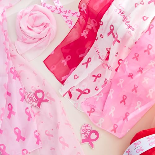 6 Pcs Breast Cancer Awareness Scarf Pink Ribbon Festive Long Scarf for Women Mother's Day Christmas Birthday Gift3