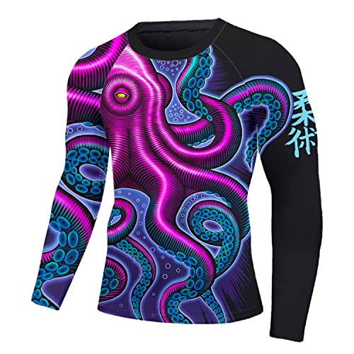Octopus Rash Guard Long Sleeves Baselayer Skins Performance Fit Compression MMA BJJ Soft Rash Guard Workout2