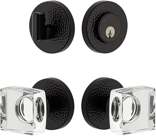 Viaggio Circolo - Fondo de roseta martillada 2-38" con perilla de cristal cuadrato y cerrojo a juego en negro satinado