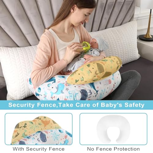 Image of Proliva Feeding Pillow for New Born Baby with Detachable Cover Breast Feeding & Maternity Nursing Pillow for Breastfeeding Support for Baby Feeding Pillow for Mom (Off White-Dolphine-A2)