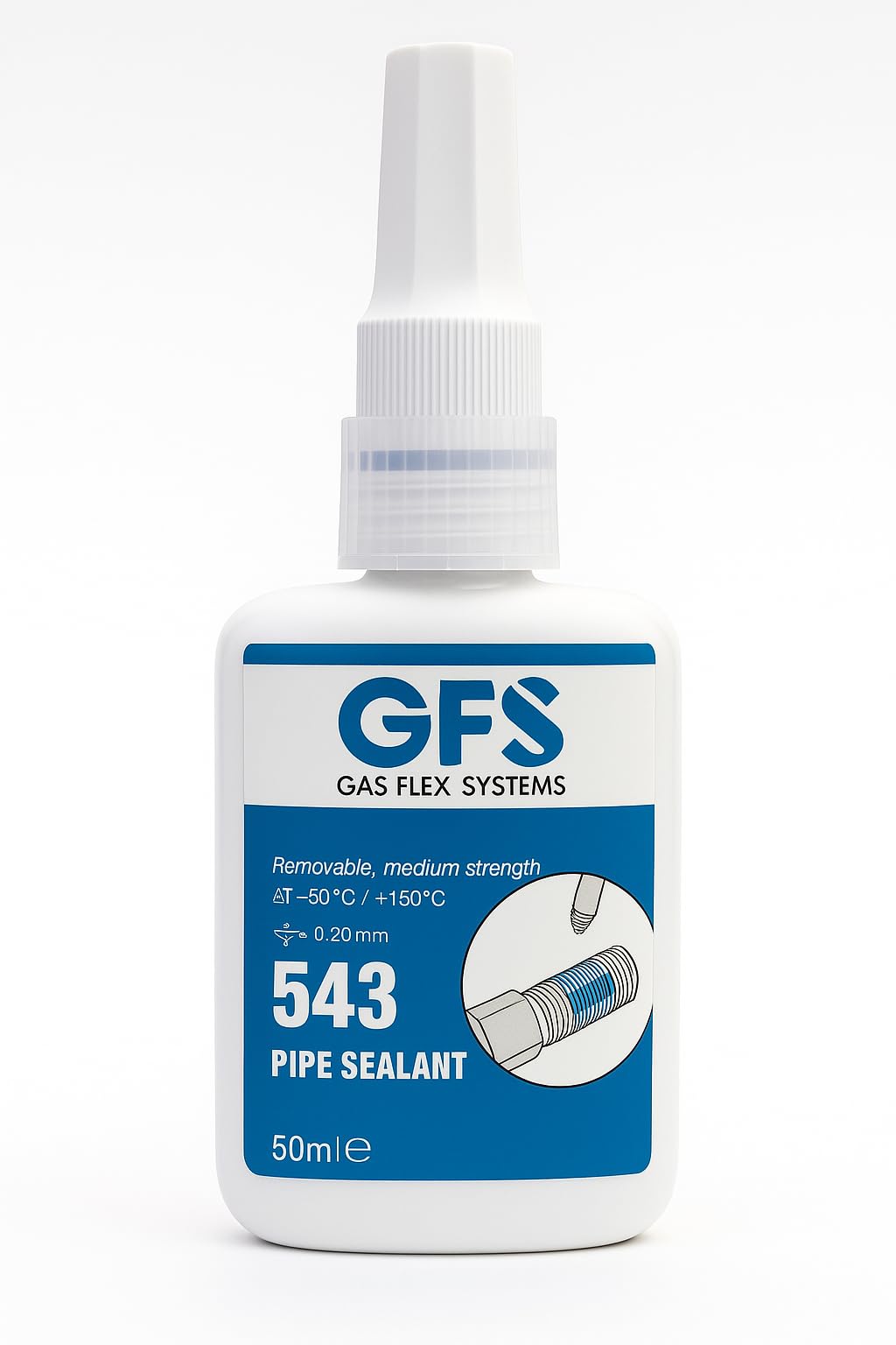 Aigher GFS 543 Medium Strength Anaerobic Pipe Thread Sealant, Blue, Oil Resistant, High Pressure, -50°C to +150°C Temperature Range, 50ml
