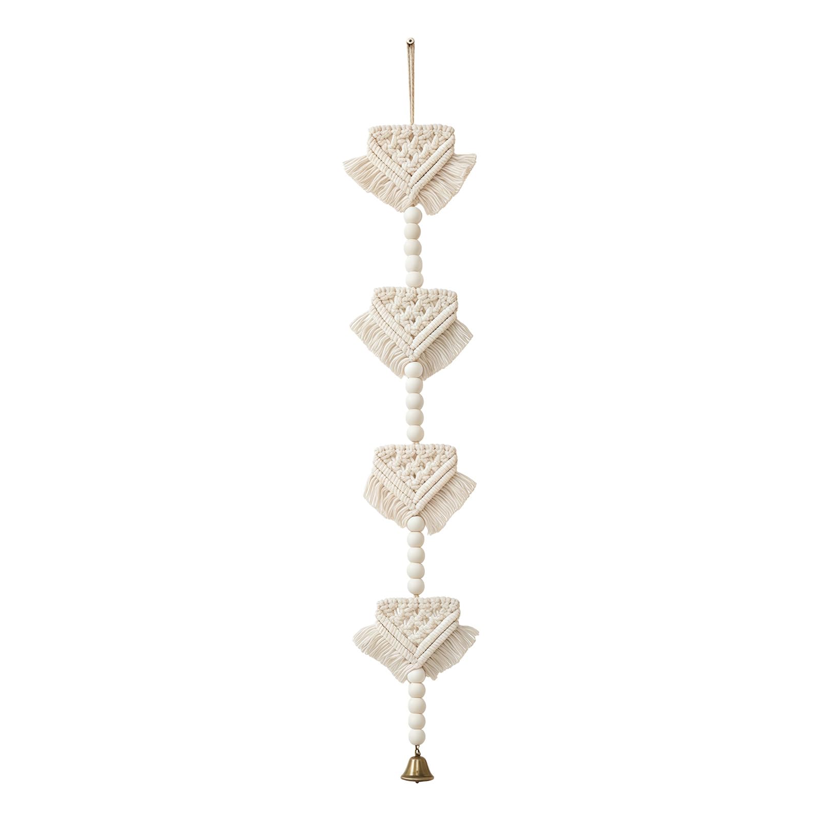 MURYE Nordic Macrames Wall Hanging Decors with Triangular Flags and Metal Bells Wooden Beads Pendant for Indoor Space Nursery Woven Pennant Wall Hanging Decors