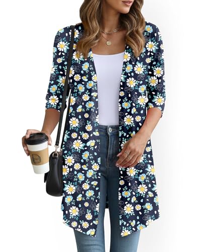 Image of YSYOKOW Lightweight Cardigans for Women 3 /4 Sleeve Long Open Front | Cardigan sweaters for women lightweight, summer cardigans for women lightweight, long cardigans for women trendy, dressy