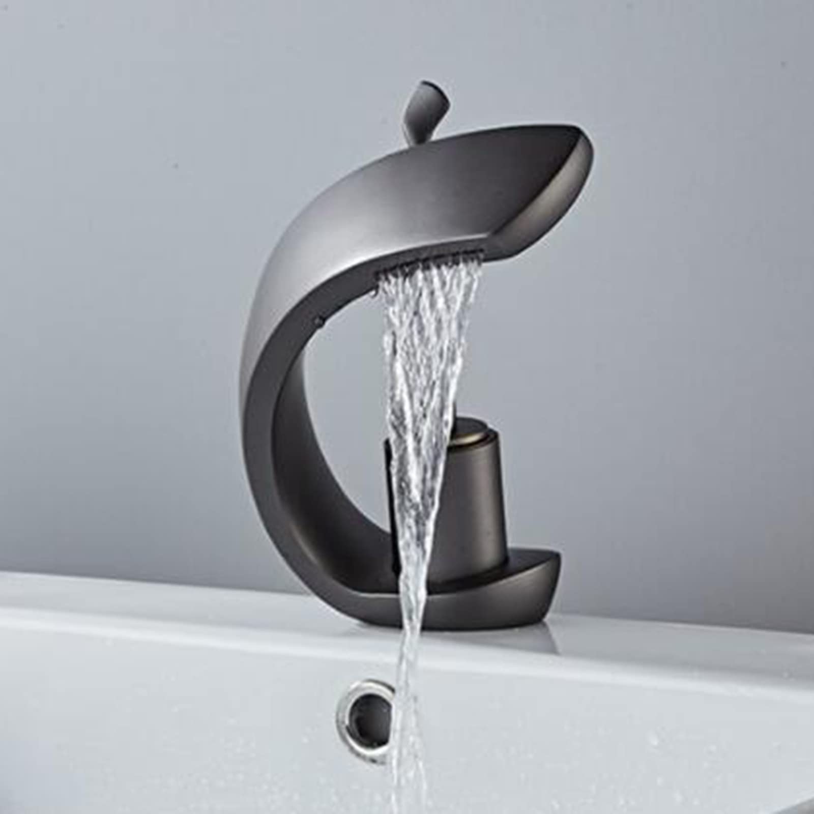 VDOQTLJT Basin Faucets Waterfall Brass Hot Water and Cold Single Hole Bathroom Faucet-Grey(Blanc)