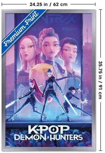 Image of Netflix KPop Demon Hunters (2025) - One Sheet Wall Poster, 34L inch x 22.4W inch, Silver Framed Version