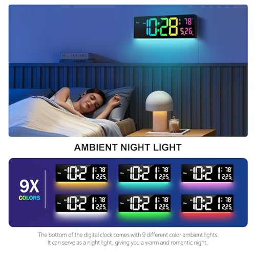 Image of Digital Wall Clock 16 inch, Wall Clocks with 11 RGB Colors, Alarm Clock with Night Lights, Large Digital Clock for Living Room Bedroom Office Classroom Decor,Temperature, Remote Control (16 inch RGB CLOCK)