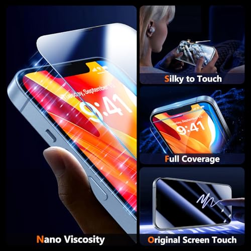 Image of UniqueMe Screen Protector for iPhone 16e / iPhone 13 / iPhone 13 Pro /iPhone 14 Screen Protector Tempered Glass Full Coverage, Easy Installation, Case Friendly 2 Packs