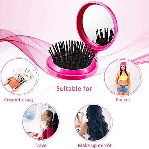 Image of Crackles Small Folding Pocket Soft Hair Brush Comb with Mirror for Travel and Little Girls for Birthday Return Gift Random Colors and Designs (Set of 5)