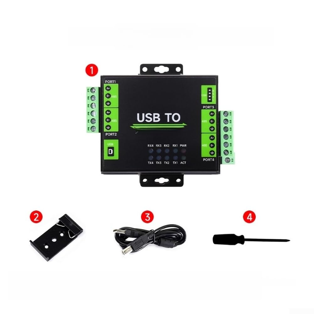 Conversor industrial USB a 4 puertos RS485 con chip CH344L aislado