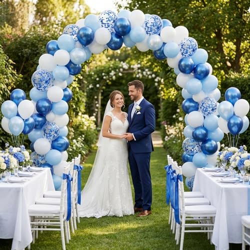 Image of Light Blue Balloons Arch Kit,130pcs Blue and White Balloon Garland,Different Sizes 18 12 10 5 Inch Baby Blue Latex Balloons for Birthday Wedding Baby Shower Graduation Blue Themed Party Decorations