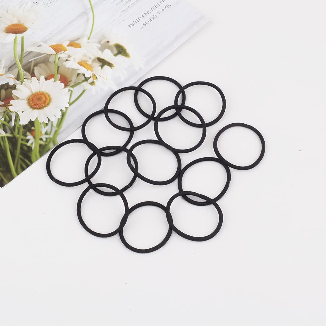 Corbatas para el pelo de bebé Niñas sin metal, gomas para el pelo (2 mm x 2,5 cm), color negro