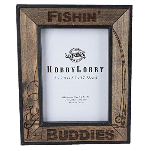Green Tree Gallery Fishin' Buddies Wood Photo Frame, Woodgrain and Black, 8 x 10 Inches