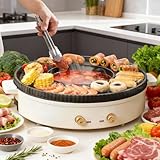 Hot Pot Elektrisch mit Grillplatte, 2 in 1 Elektrischer Hot Pot Grill mit 2 Unabhängiger Temperaturregelung, MultifunktionElektrisch Korean Barbeque für Camping, Familien und Food Party