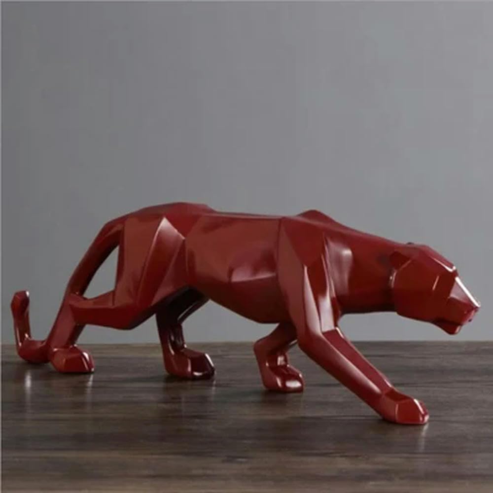 GYMIGE Large Size Panther Statue Animal Figurine Abstract Geometric Style Resin Leopard Sculpture Home Office Desktop Decoration Crafts