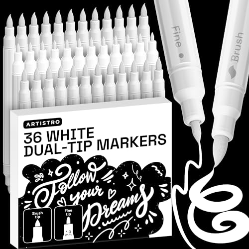 Image of ARTISTRO 36 White Acrylic Paint Markers - Paint Pens for Drawing - For Fabric, Rock, Glass, Wood, Molds - Arts & Crafts Gift for Adults, Teens, Kids, Classroom Must Haves & School Supplies