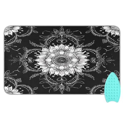 pnyoin Portable Ironing Mat Magical White Flowers Travel Ironing Pad with Silicone Iron Rest for Steam Pressing on Tabletop or Bed Heat Resistant Portable Quilting & Travel Blanket
