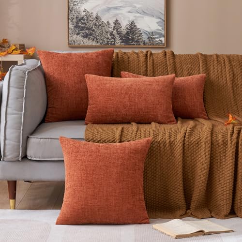 Miulee 2P_XXNE18IN-5 Fall Pack Of 2 Couch Throw Pillow Covers 18X18 Inch Soft Burnt Orange Chenille Pillow Covers For Sofa Living Room Solid Dyed Pillow Cases thumb #5