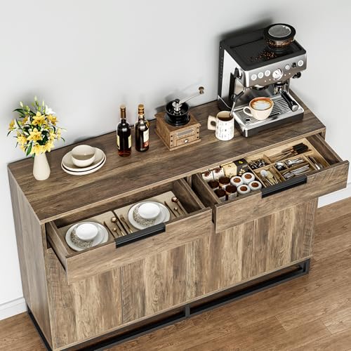 GarveeHome Sideboard Buffet Cabinet, 55" Large Kitchen Accent Modern Storage Cabinet with 2 Drawers and 4 Doors, Coffee Bar Buffet Table for Kitchen, Dining Room (Vintage)