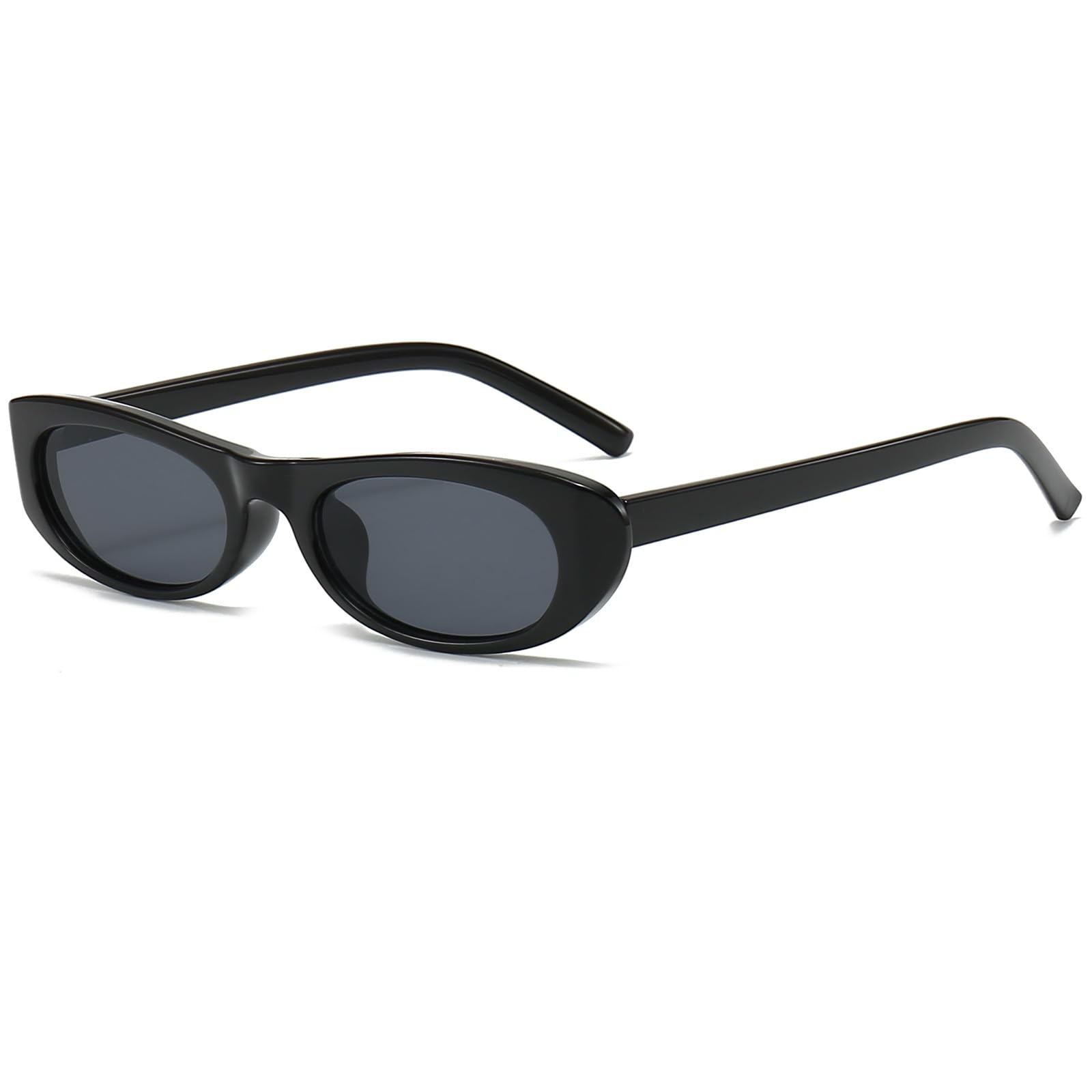 Gafas de sol alargadas y angostas de ojo de gato para mujer, estilo retro de los años 90, gafas de sol ovaladas a la moda, pequeños, A1 Negro/Gris 4