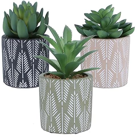 Nisoger Artificial Succulent Plants in Pot for Home Decor Indoor, Fake Succulents Plants with ​Boho Farmhouse Style Ceramic Potted for Office, Desk, Shelf, Tray, Bathroom, Living Room Decoration 3PK Cover