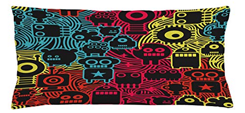 Lunarable Modern Throw Pillow Cushion Cover, Digital Monsters and Robots Animals Futuristic Caricature Illustration, Decorative Square Accent Pillow Case, 36