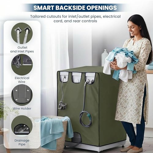 Image of Waterproof & Dustproof Front Load Washing Machine Cover Compatible for LG 12kg (FHD1208STB) | UV-Protective Washing Machine Cover | Anti-Slip Polyester | Easy to Clean & Zipper (Military)