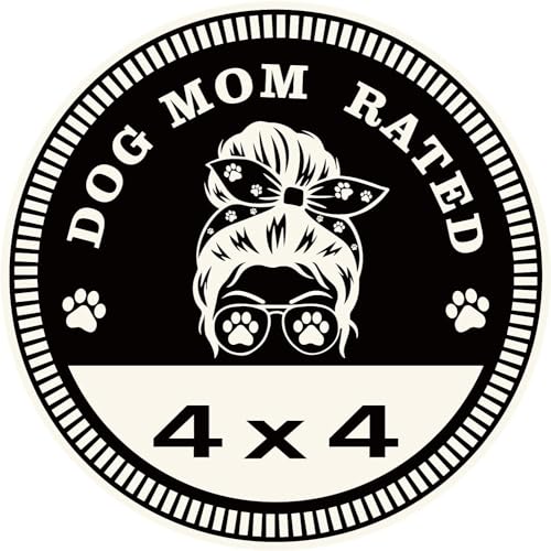 Image of Dogs Mom Badge Rated Car Emblem, 4 x 4 Paw Print Metal Automotive Badge 3D Metal Car Round Emblem Decals Car Badge Decals Stickers Compatible with Jeep Wrangler Vehicles Trucks SUV Decals(ZS064)