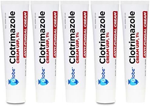 (5 pack) Globe Clotrimazole Antifungal Cream 1% (1 oz) Relieves the itching, burning, cracking and scaling associated with fungal infections | Compare to the Name Brand Active Ingredient