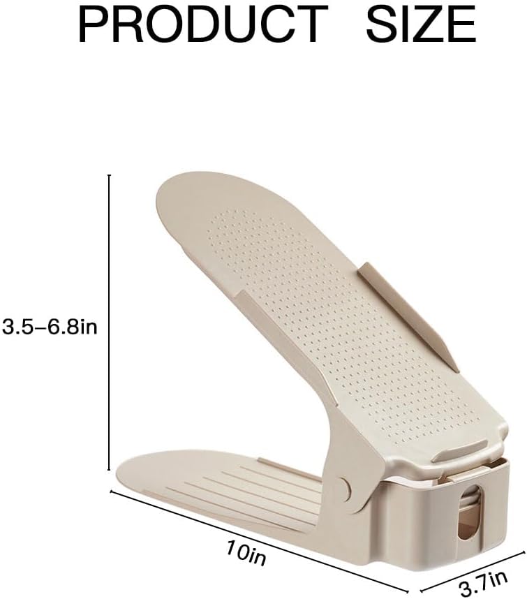 khaki Closet Shoe Slots Organizer 4-Level Adjustable Shoe Stackers For A Pair Of Shoes Double Layer Storage Space Saving Shoe Holder. (8 Pack)