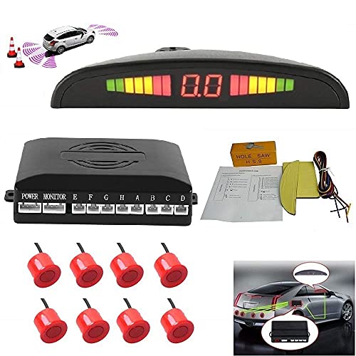 TOTMOX Système de radar de recul pour voiture - 8 capteurs de recul - Avec alarme avant et arrière - Rappel - Affichage LED - Conduite sûre - Capteur de...