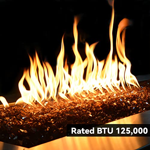 Image of Skyflame 24 inch x 6 inch Rectangular Gas Fire Pit and Fireplace H-Burner with 3 Pipes - 304 Stainless Steel - for Indoor & Outdoor Use