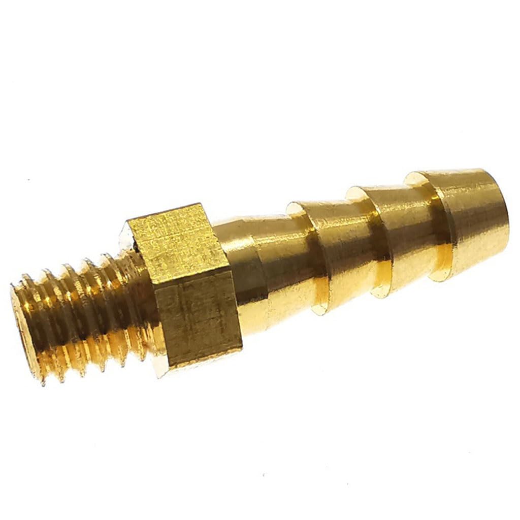 5pcs Reducing Barb Hose Fitting, M4 M5 M6 M8 Metric Male Thread to 3mm 4mm 5mm 6mm 8mm OD Brass Barbed Pipe Coupler Connector(M4x0.7 to 3mm)