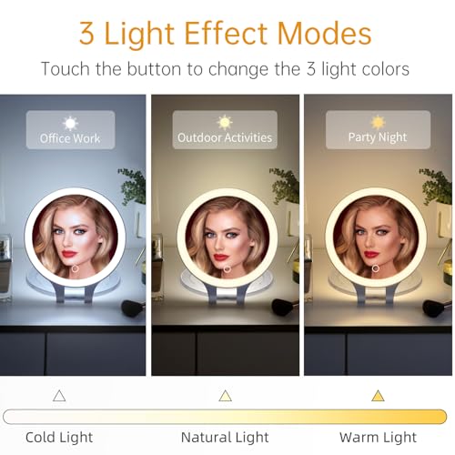 Rechargeable-Magnifying-Makeup-Mirror-10X1X-Double-Sided-Lighted-Travel-Makeup-Mirror-with-3-Color-Light-Adjustable-Rotation-LED-Vanity-Tabletop-Portable-Desk-Cosmetic-Foldable-Mirror-No-Bag