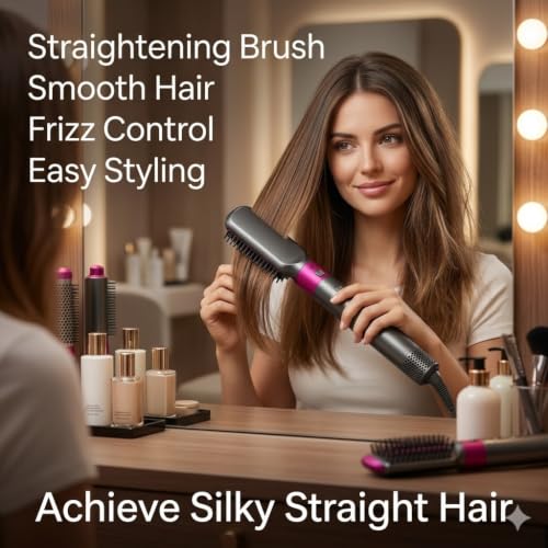 Image of Mabron 5-in-1 Hot Air Brush Hair Styler | Hair Dryer, Auto Curler, Straightening Brush, Volumizer & Blow Dryer Brush | Ceramic Hair Styling Tool | 3 Heat Settings