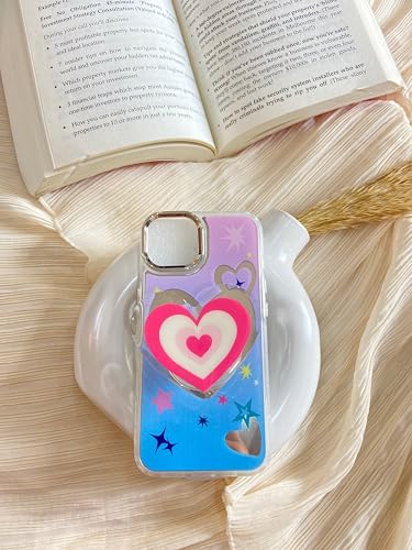 Image of COVERLY for iPhone 14 Plus 3D Luxury Retro Heart Resin Stand Case,Trendy Mirror Pop Cute Cartoon Sleek Makeup Art Stars Splash Love Burst with Phone Holder Princess Cover for Apple iPhone 14 Plus