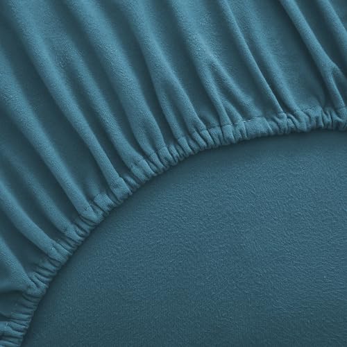 Flannel Sheets Queen Size Warm and Cozy Deep Pocket Breathable All Season Bedding Set with Fitted with Full Elastic & Built in Corner Sheet Straps, Flat and Pillowcases, Queen, Denim