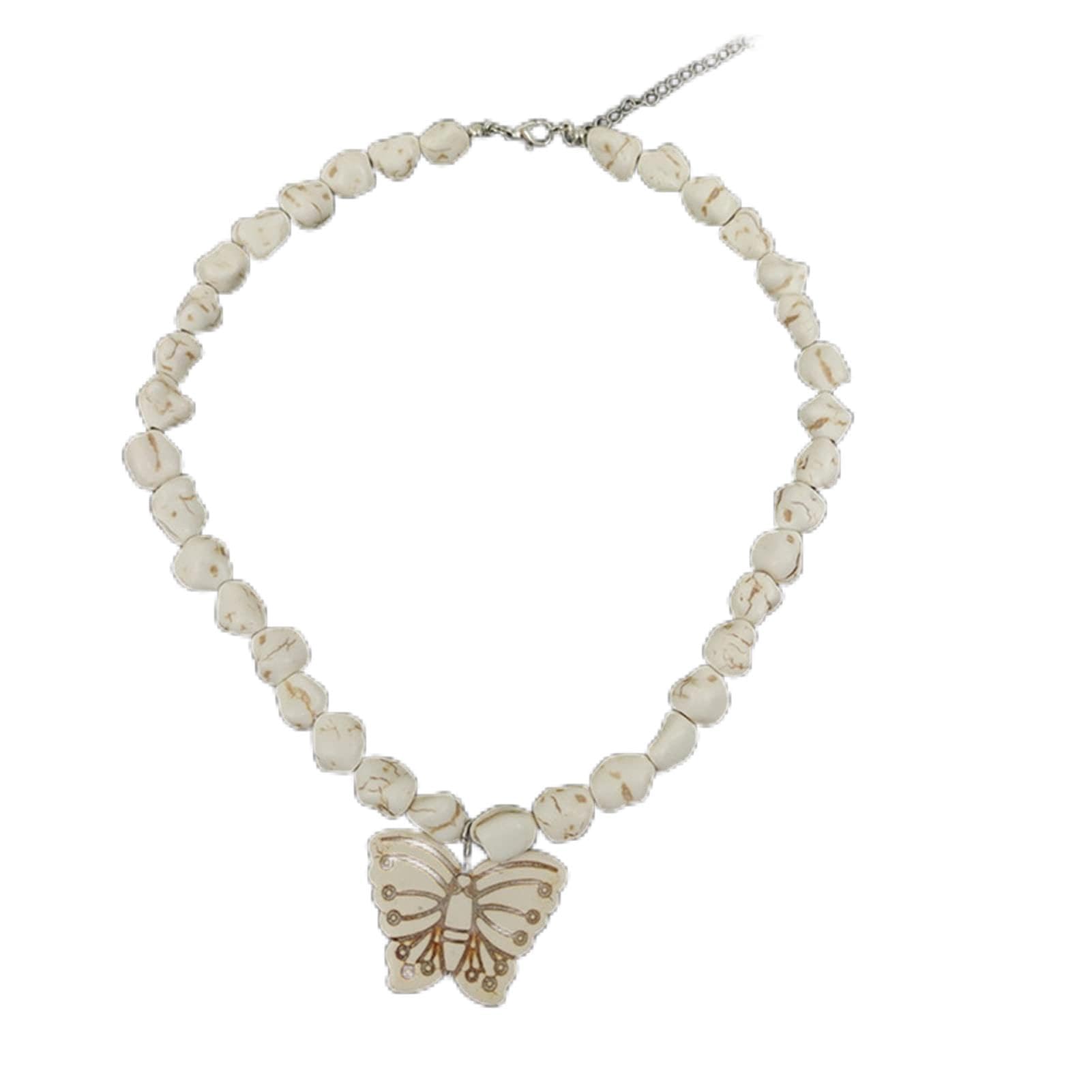 Collana Turchesi Farfalla Ciondolo Gioielli in Pietra Naturale Ciondolo Bijoux per Donna Ragazza Regalo (Colore Metallo : 2) (A 1)