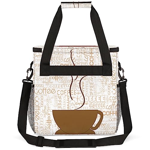 Image of Coffee Cup Coffee Maker Carring Bag Coffee Texts Travel Carrying Storage Tote Bag Compatible with Keurig K-Mini or K-Mini Plus Portable Single Serve Coffee Brewer Case with Pockets for K-cup Pods