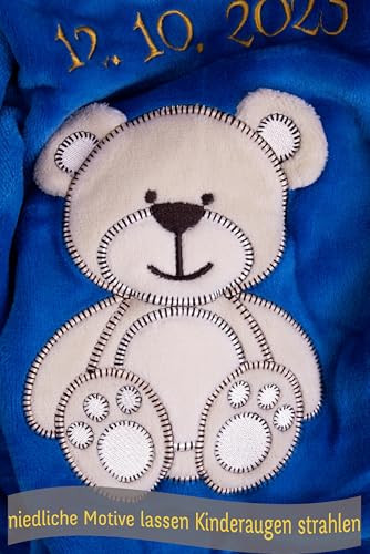 Wuff-Dogsworld Kuschlige Babydecke SUPER FLAUSCHIG Bestickt mit Namen und Datum Viele Farben zur Geburt für Jungen & Mädchen, Personalisierte Geschenke Baby, Babydecke personalisiert