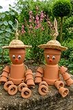 VELENTI Garden Decor Pots - Set Of 2 Clay Garden Ornaments - Terracotta Pot Man Bill and Ben Style - Lovely Outdoor Decor Accessories - Flower Pot Figurines for, Patio, Front Porch