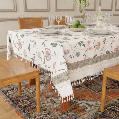 Image of Urban Space Rectangular Sicilia Table Linen Collection - Premium Water & Stain Resistant Dining Table Cover For 6 Seater,Anti Skid Table Cloth For Center Table,1 Piece (Ivyrose Snow White,52 inch x 92 inch)
