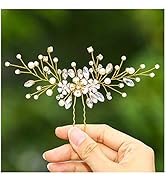 Yokawe Bridal Wedding Hair Pins Silver Crystal Bride Hairpin Flower and Pearl Hair Accessories fo...