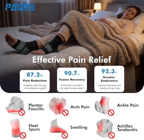 Plantar Fasciitis Sock (6 Pairs) for Men and Women, Ankle Brace Compression Socks with Arch Support for Achilles Tendonitis, Heel Pain, Swelling & Arthritis Relief, Black, Large - 1